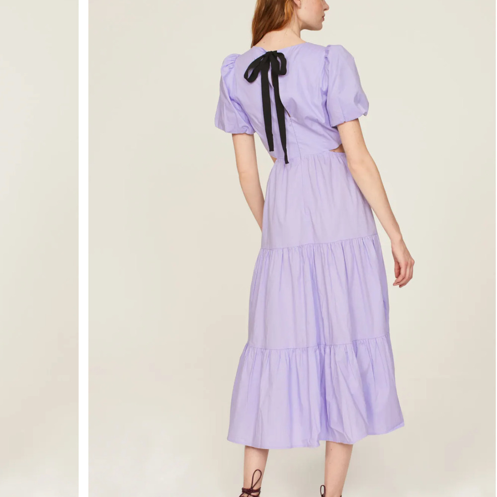 Peter Som Purple Peasant Midi Dress SIZE 12 Cottagecore Cotton Cutout Party $385
